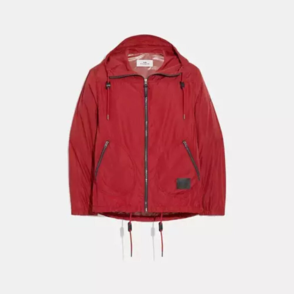 COACH Jacket Women Small Orange Hooded Full Zip Windbreaker Outdoor Designer